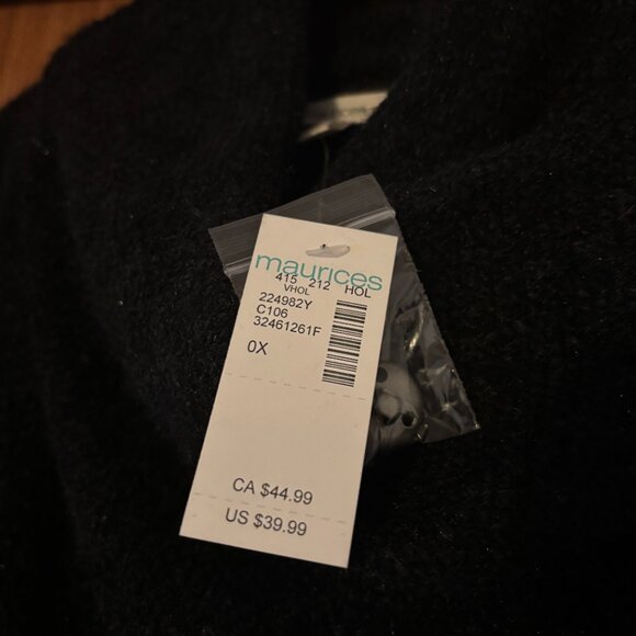 Black Plus Size Metallic Asymmetrical Cardigan Black 0X - Picture 4 of 5